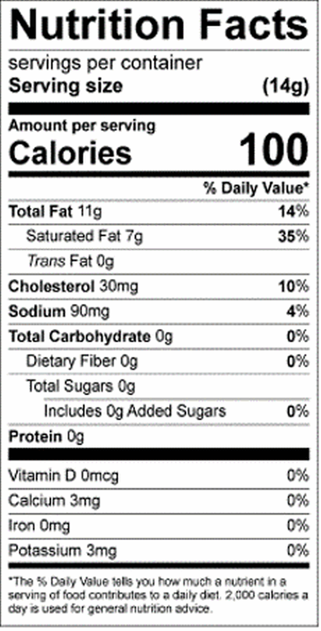 Salted Butter Square Shape Nutritional Facts
