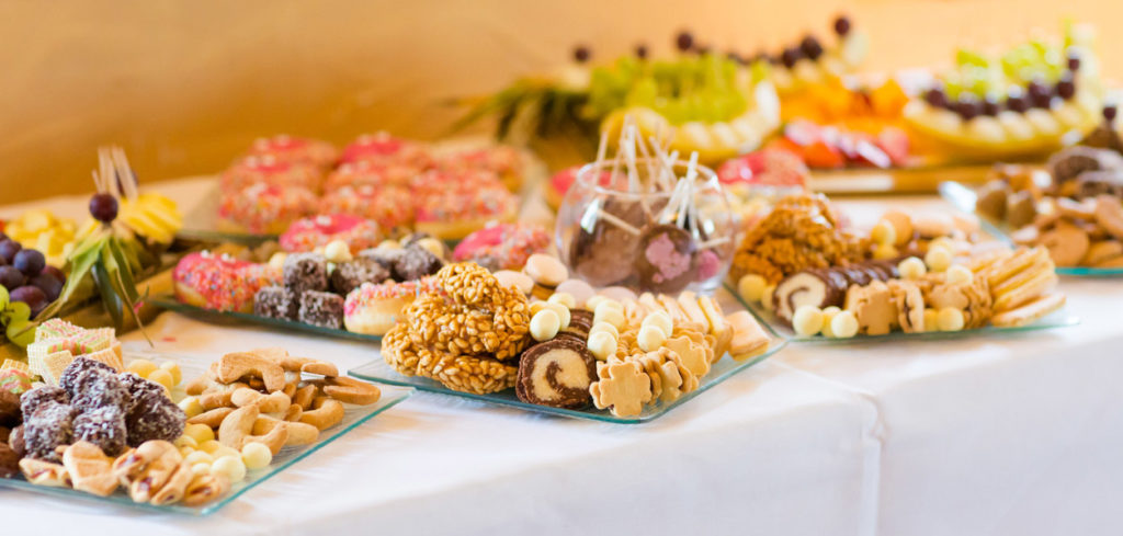 Candy, marshmallows, or pretzels can fit the bill for a quick bite so guests can get back on the dance floor. 