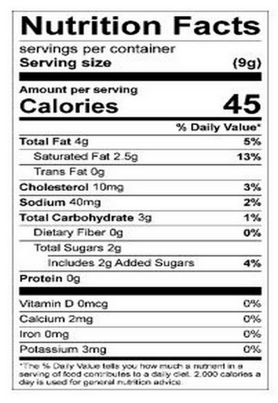 Nutrition Facts Panel - Honey Cinnamon Butter Hive