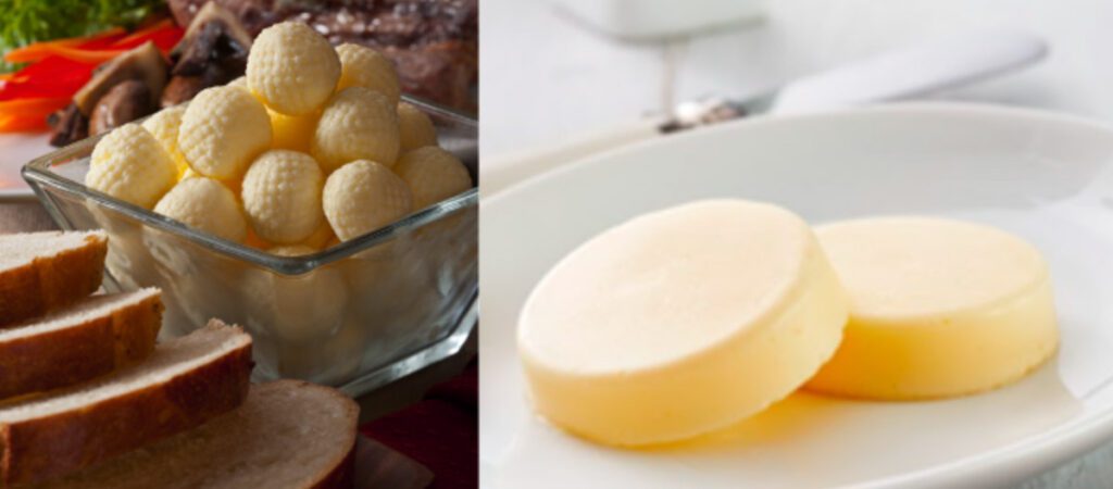 Butter balls (left) or Butter medallions (right) help create a unique dining experience.