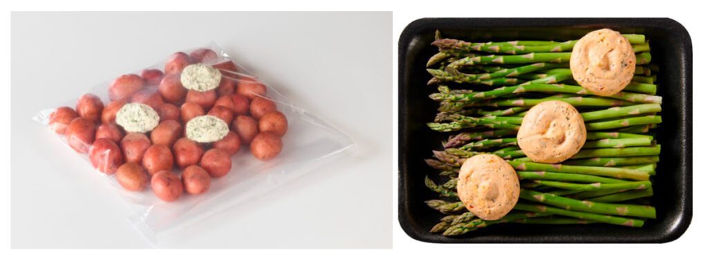 Pre-cut bagged fresh or frozen vegetables taste better with Butterball Farms dollops.