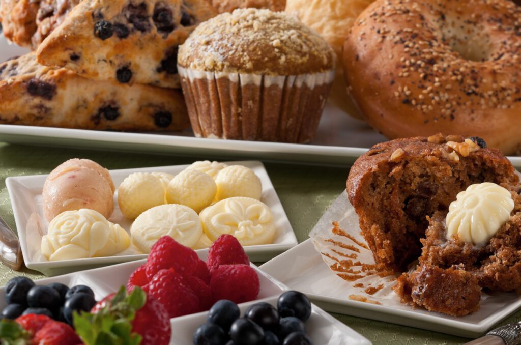 Office or catered breakfast event pastry stations stand out with shaped butters.